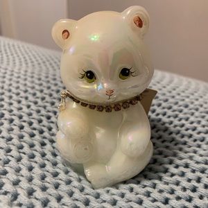Fenton white Opalescent June Birthstone Glass Bear